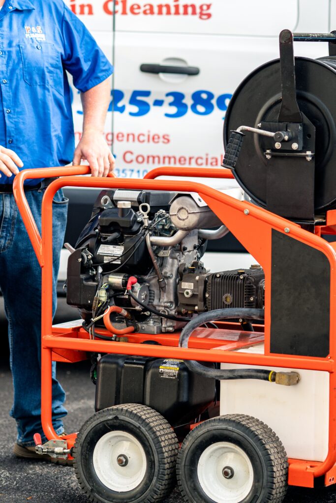 Professional hydro jetting equipment for plumbing cleaning services.
